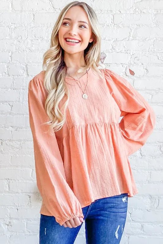 And The Why Textured V Neck Blouse Top - Blu Lotus Boutique