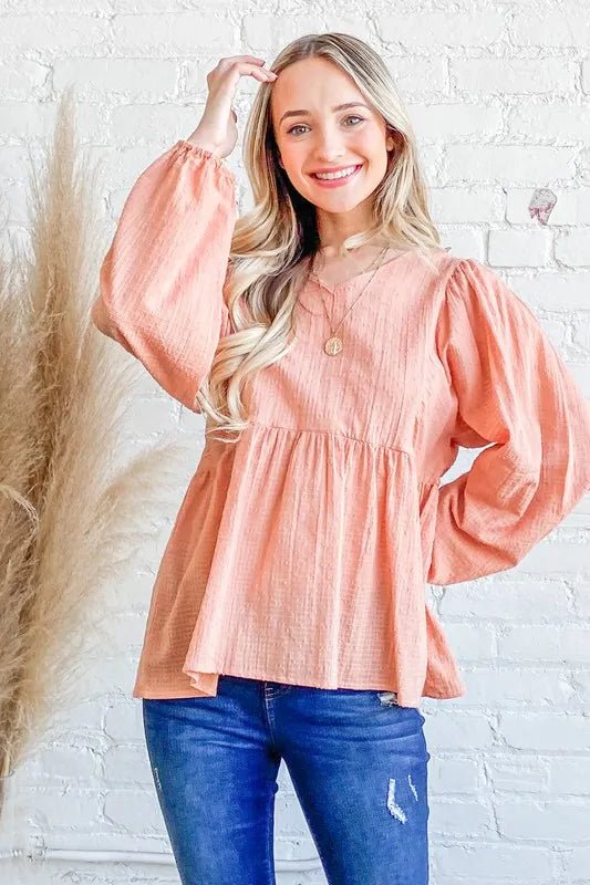 And The Why Textured V Neck Blouse Top - Blu Lotus Boutique