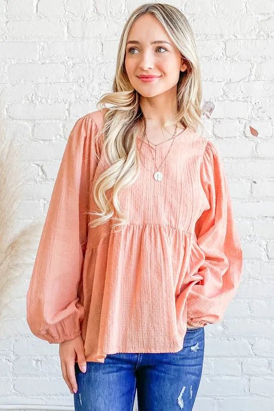 And The Why Textured V Neck Blouse Top - Blu Lotus Boutique