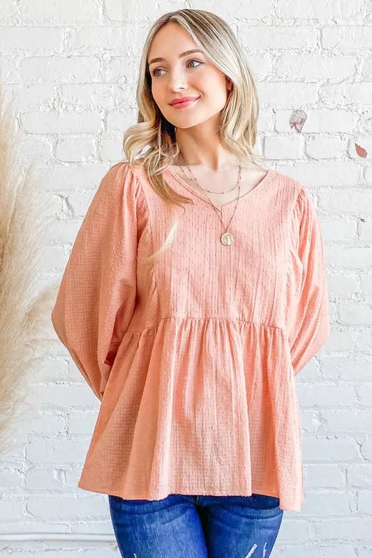 And The Why Textured V Neck Blouse Top - Blu Lotus Boutique