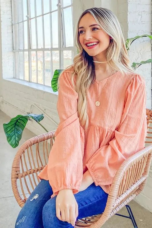 And The Why Textured V Neck Blouse Top - Blu Lotus Boutique