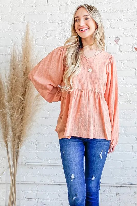 And The Why Textured V Neck Blouse Top - Blu Lotus Boutique