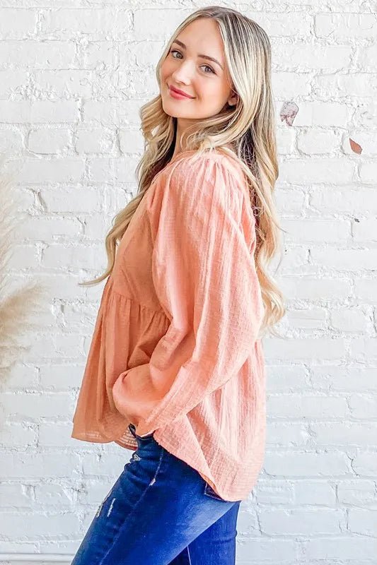 And The Why Textured V Neck Blouse Top - Blu Lotus Boutique