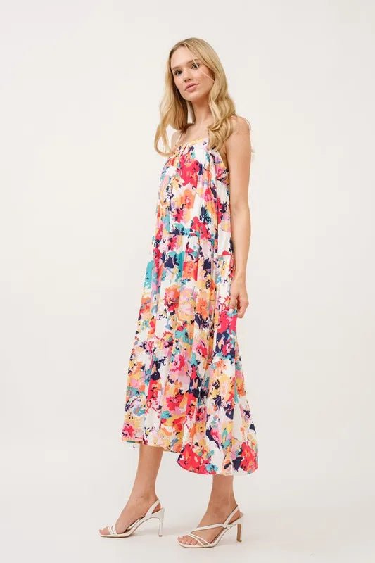 And The Why Tiered Floral Midi Cami Dress with Pockets - Blu Lotus Boutique