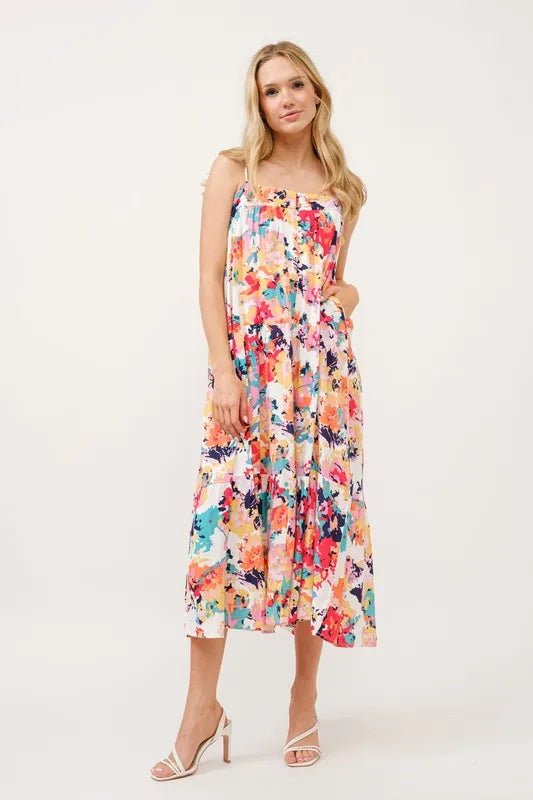 And The Why Tiered Floral Midi Cami Dress with Pockets - Blu Lotus Boutique