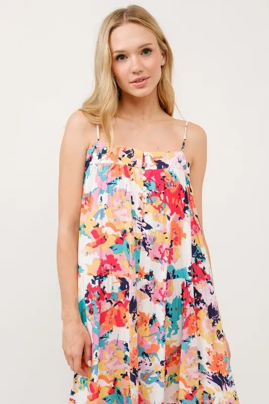 And The Why Tiered Floral Midi Cami Dress with Pockets - Blu Lotus Boutique