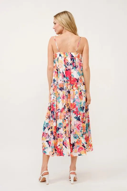 And The Why Tiered Floral Midi Cami Dress with Pockets - Blu Lotus Boutique