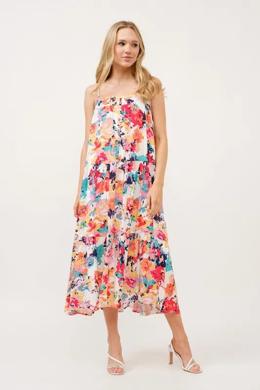 And The Why Tiered Floral Midi Cami Dress with Pockets - Blu Lotus Boutique