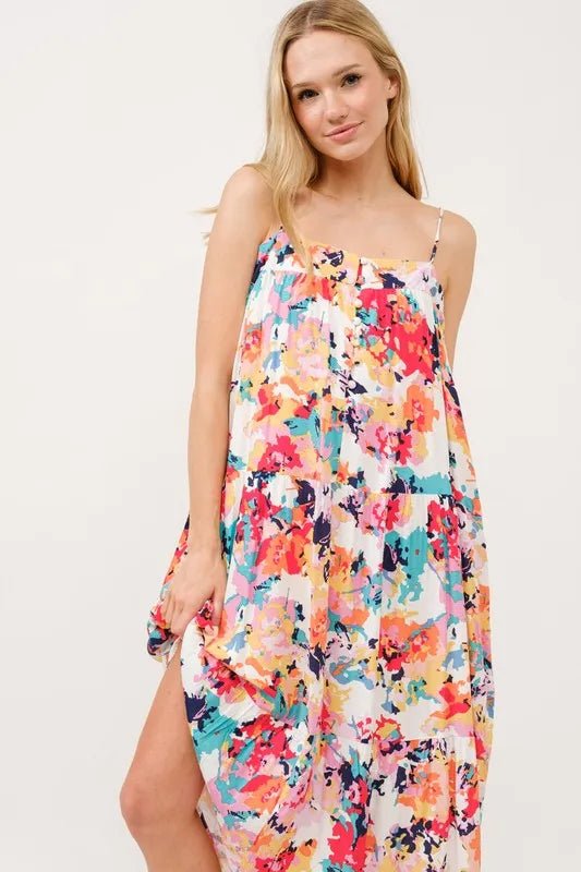 And The Why Tiered Floral Midi Cami Dress with Pockets - Blu Lotus Boutique