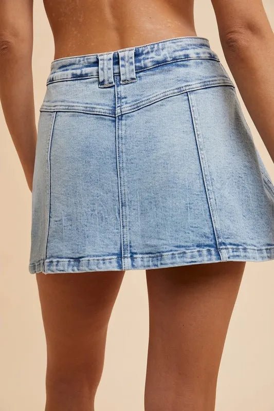 Annie Wear Button Detail Stretch Denim Wrap Mini Skort - Blu Lotus Boutique