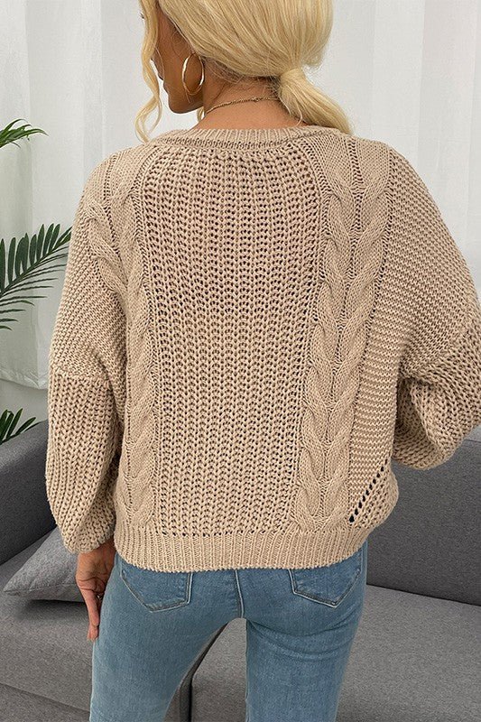 Apricot Cable knit Drop Shoulder Sweater - Blu Lotus Boutique