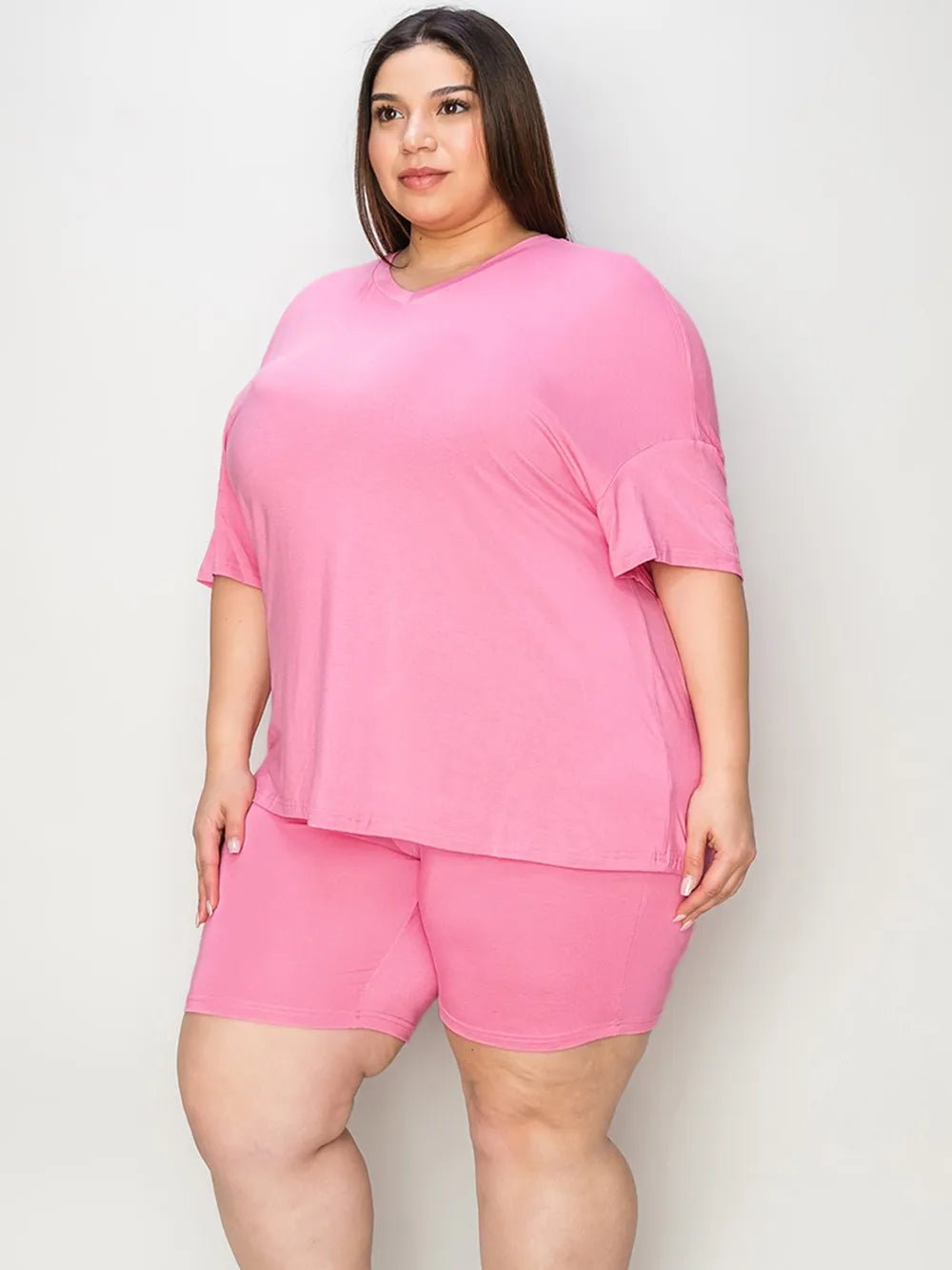Basic Bae Full Size V - Neck Drop Shoulder T-Shirt and Shorts Set - Blu Lotus Boutique