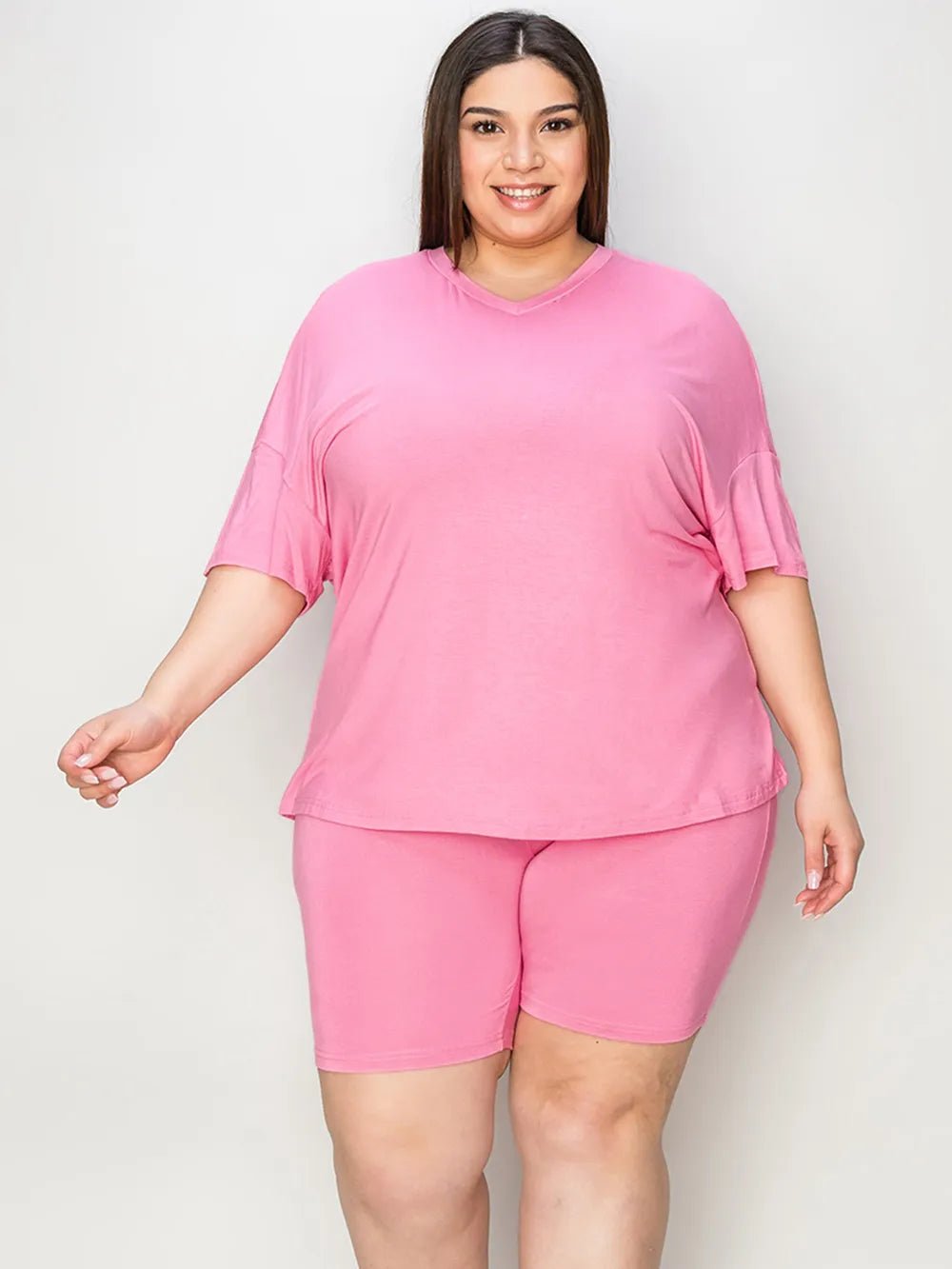 Basic Bae Full Size V - Neck Drop Shoulder T-Shirt and Shorts Set - Blu Lotus Boutique