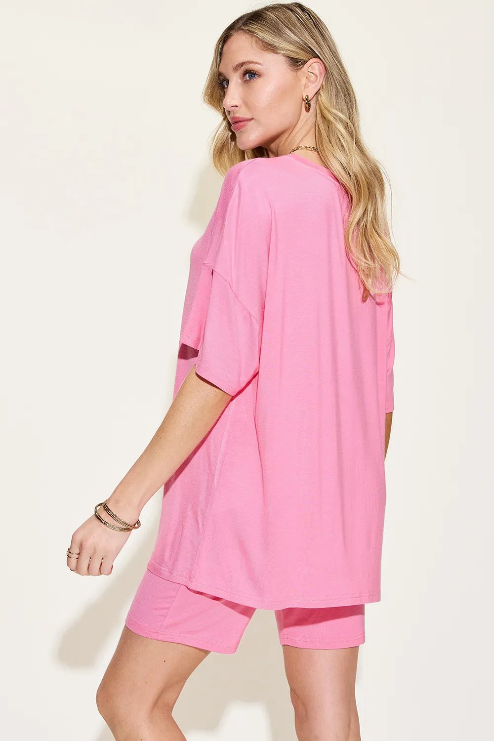 Basic Bae Full Size V - Neck Drop Shoulder T-Shirt and Shorts Set - Blu Lotus Boutique
