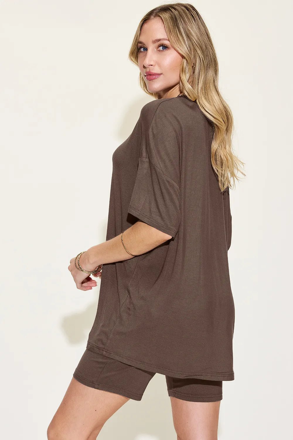 Basic Bae Full Size V - Neck Drop Shoulder T-Shirt and Shorts Set - Blu Lotus Boutique