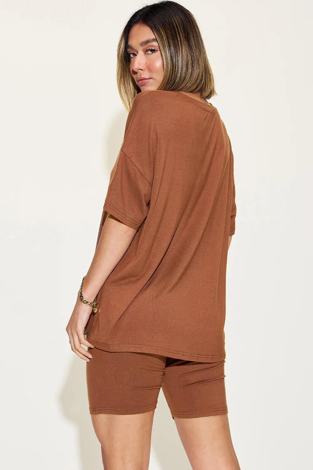 Basic Bae Full Size V - Neck Drop Shoulder T-Shirt and Shorts Set - Blu Lotus Boutique