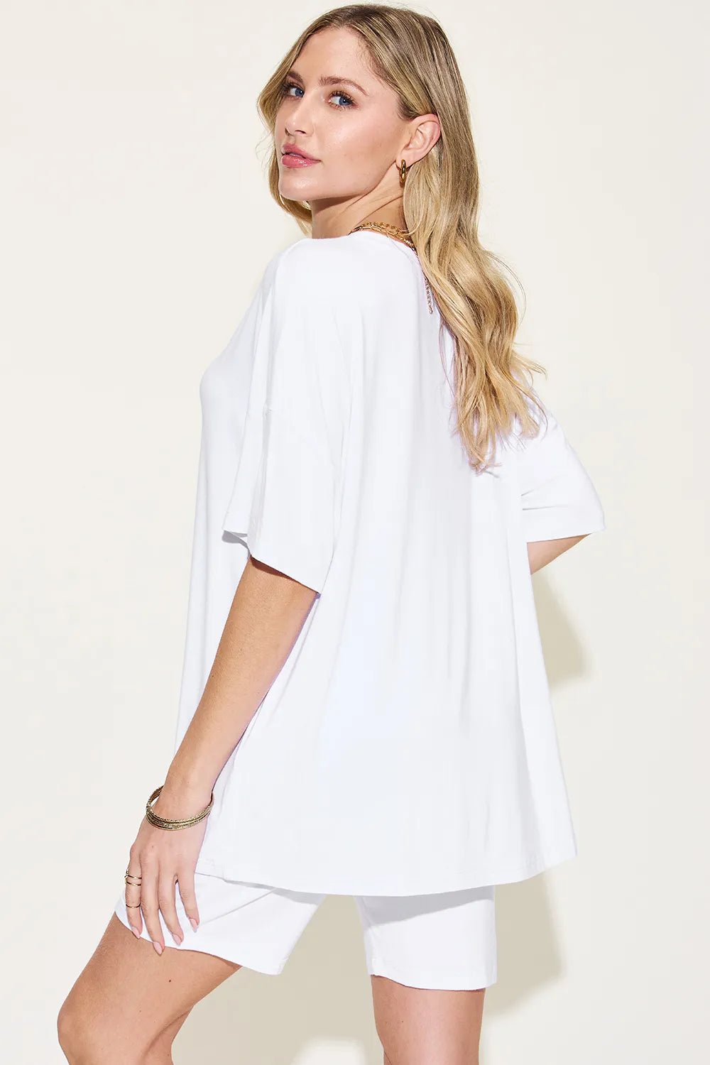 Basic Bae Full Size V - Neck Drop Shoulder T-Shirt and Shorts Set - Blu Lotus Boutique