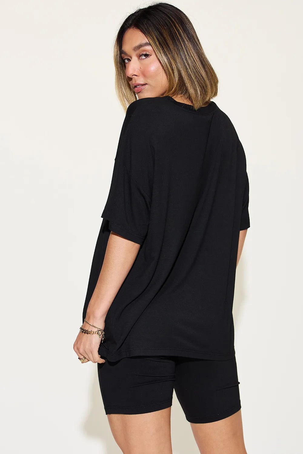 Basic Bae Full Size V - Neck Drop Shoulder T-Shirt and Shorts Set - Blu Lotus Boutique