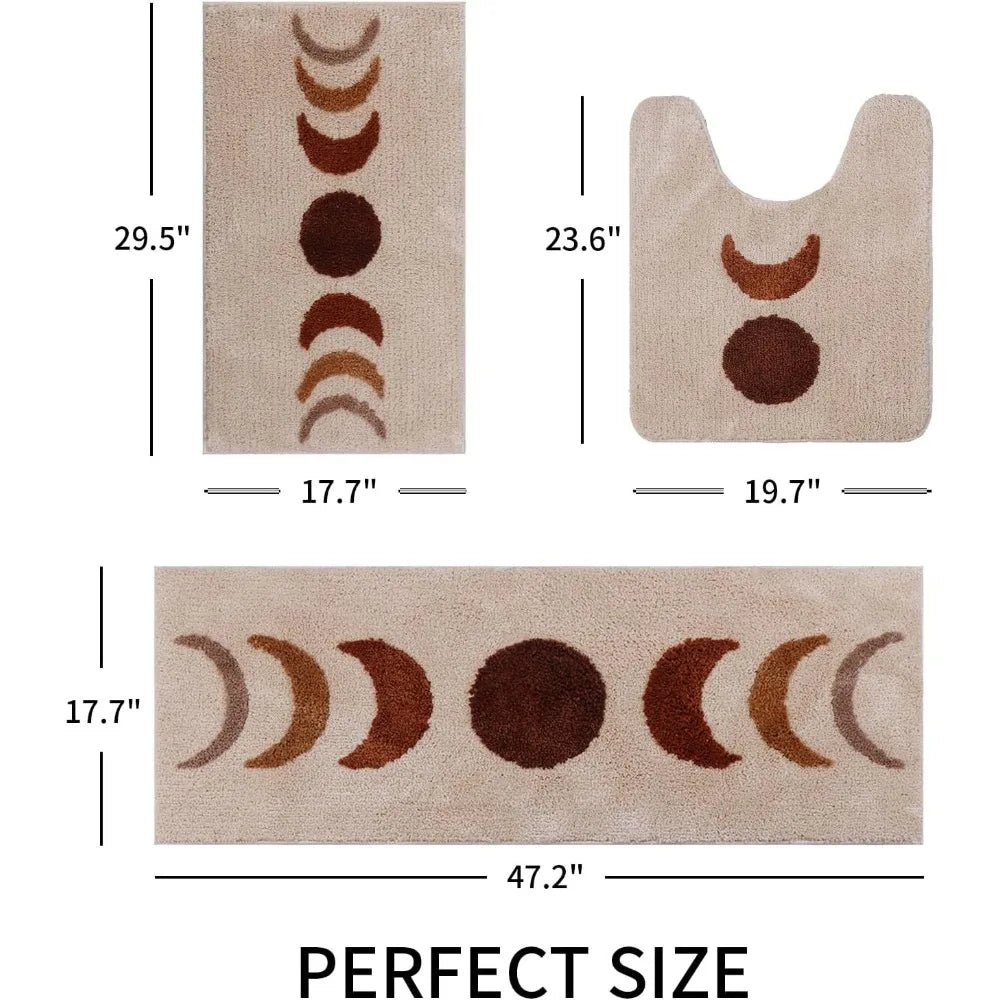 Bathroom Rugs Sets 3 Piece, Non - Slip Absorbent Moon Phases Bath Mats, Microfiber Bath Rug with Toilet Mats U - Shaped - Blu Lotus Boutique
