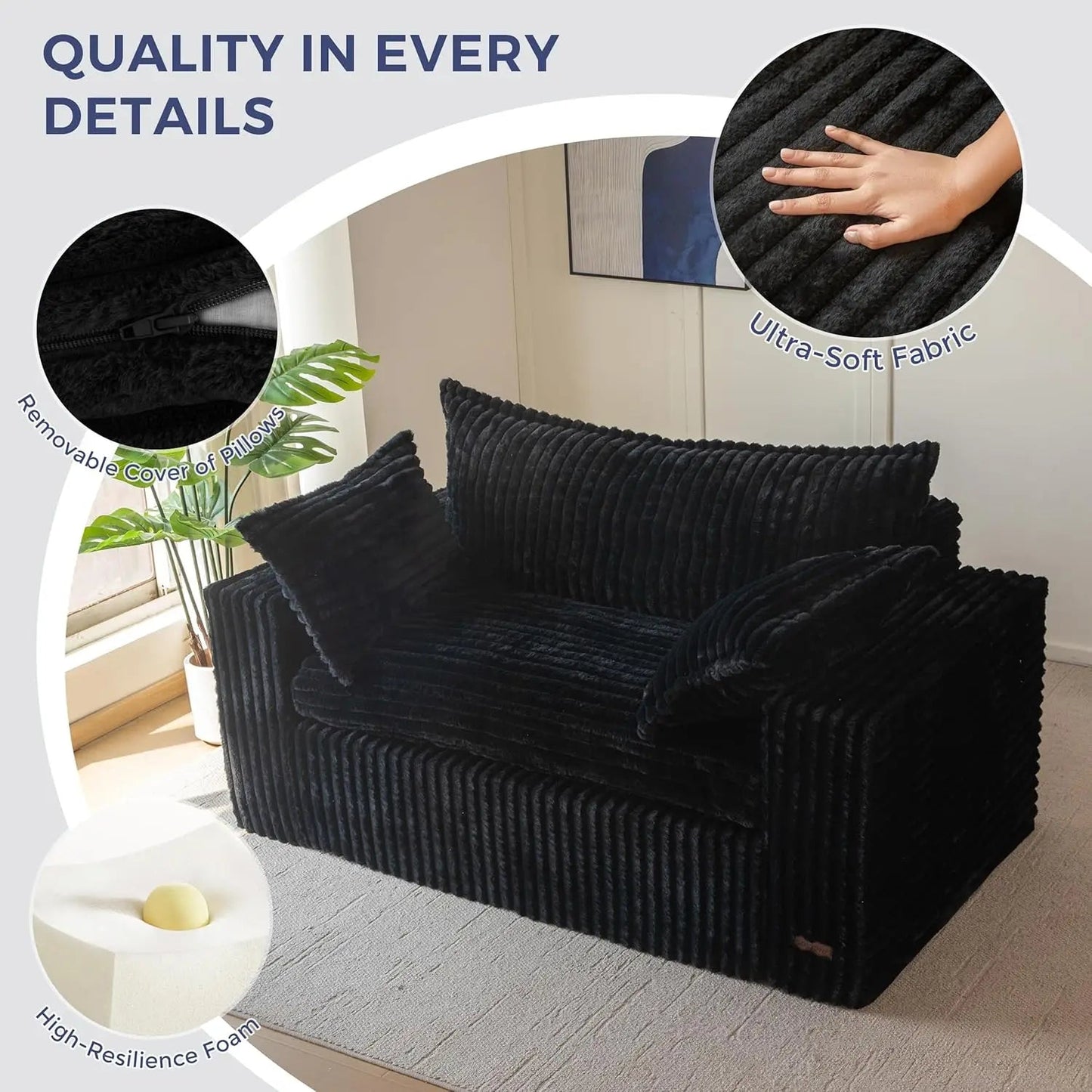 Bean Bag Chair for Living Room, Upholstered Loveseat Sofa Couch with Deep Seating, Wide Armrests Boneless Couch Sofa - Blu Lotus Boutique