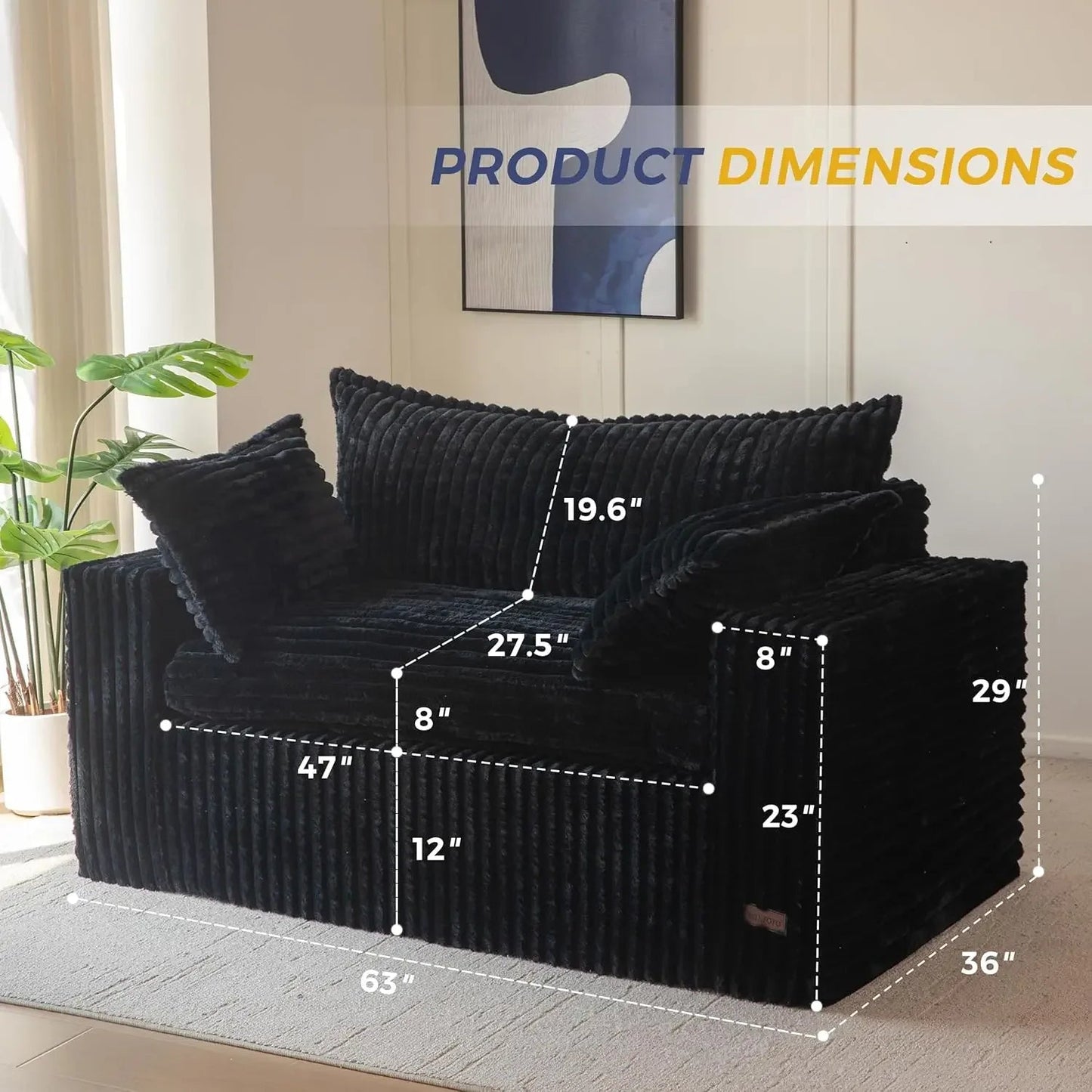 Bean Bag Chair for Living Room, Upholstered Loveseat Sofa Couch with Deep Seating, Wide Armrests Boneless Couch Sofa - Blu Lotus Boutique