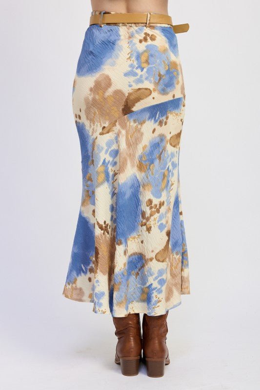 BIAS ABSTRACT BELTED MAXI SKIRT - Blu Lotus Boutique
