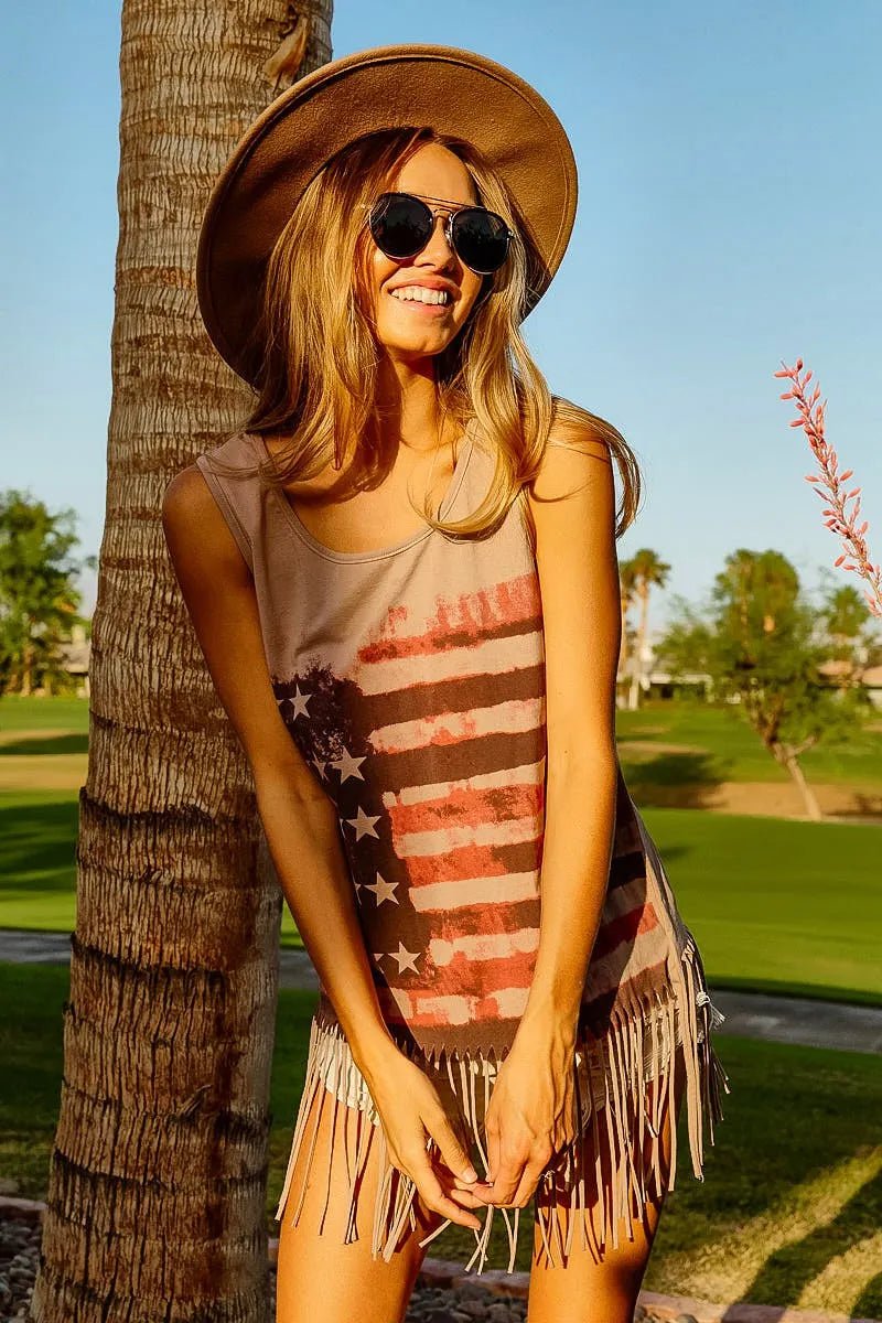 BiBi American Flag Print Knit Sleeveless Top - Blu Lotus Boutique