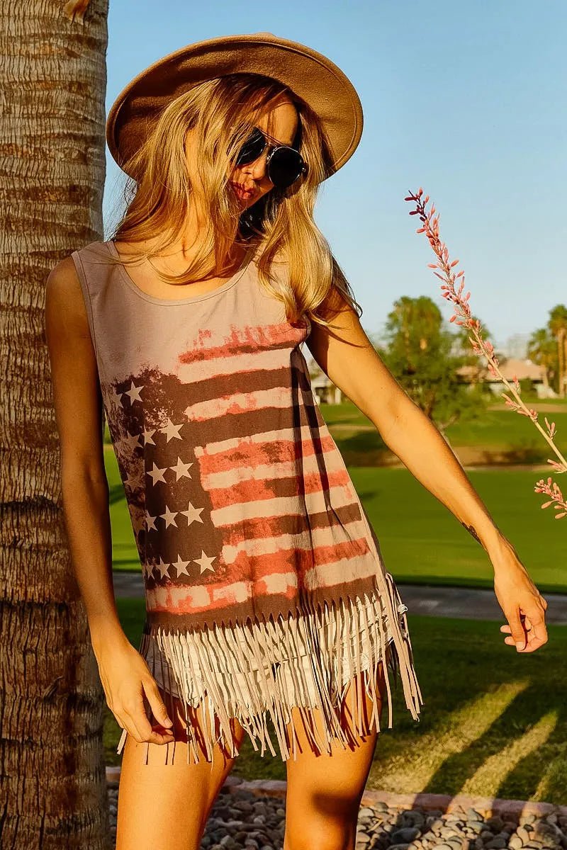 BiBi American Flag Print Knit Sleeveless Top - Blu Lotus Boutique
