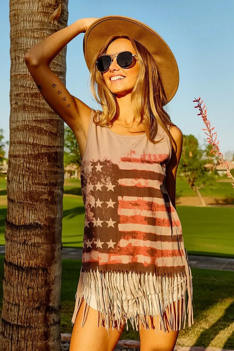 BiBi American Flag Print Knit Sleeveless Top - Blu Lotus Boutique