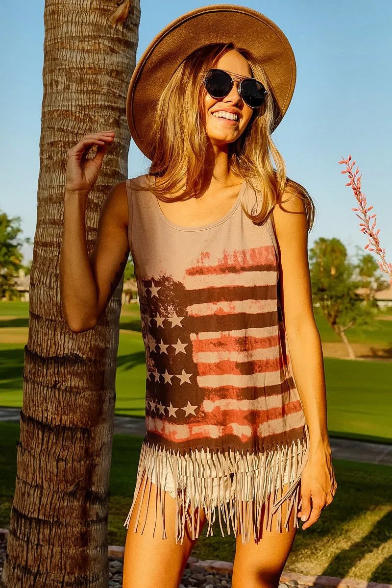 BiBi American Flag Print Knit Sleeveless Top - Blu Lotus Boutique