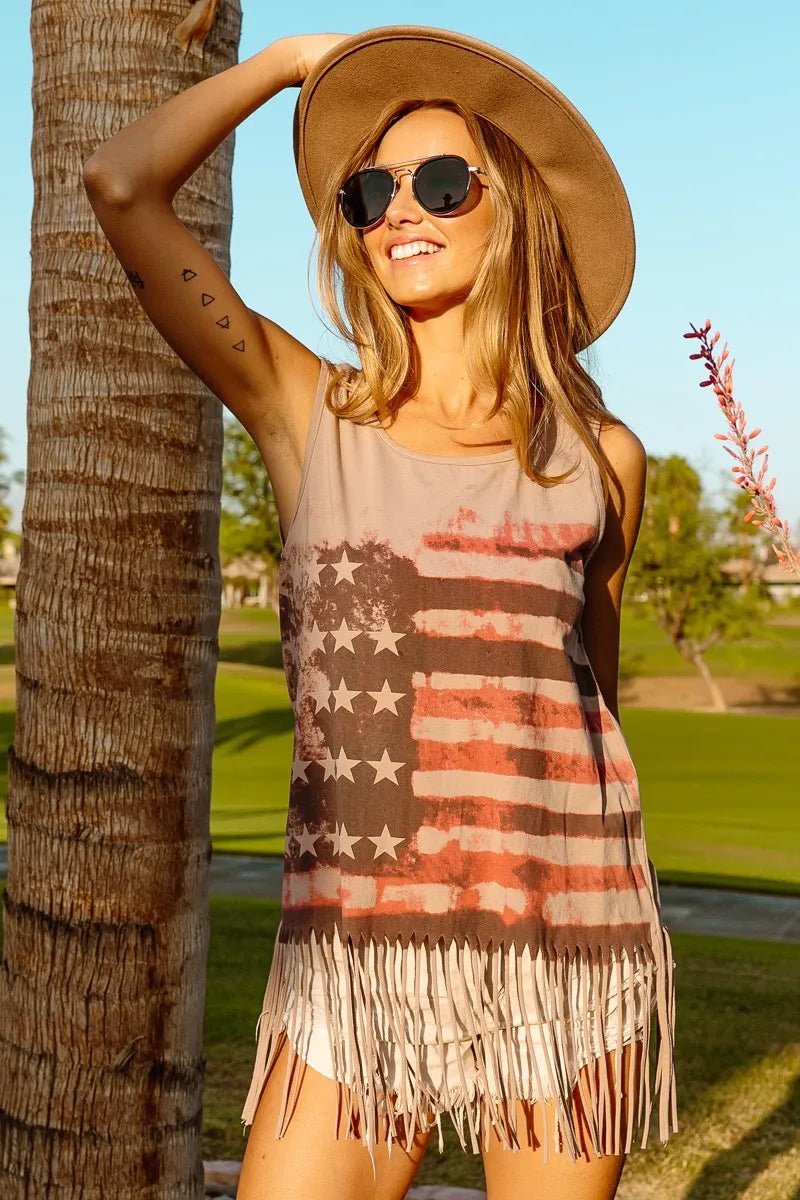 BiBi American Flag Print Knit Sleeveless Top - Blu Lotus Boutique