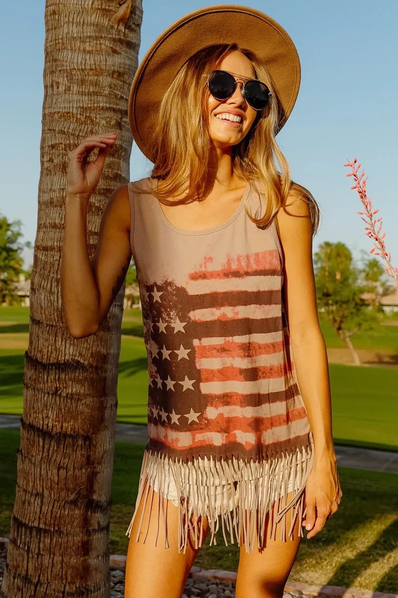 BiBi American Flag Print Knit Sleeveless Top - Blu Lotus Boutique