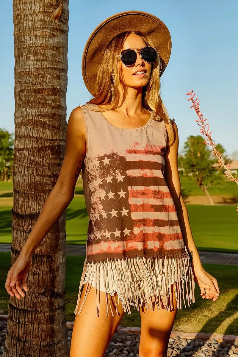 BiBi American Flag Print Knit Sleeveless Top - Blu Lotus Boutique