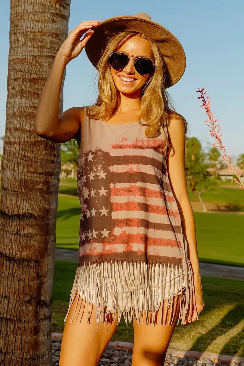BiBi American Flag Print Knit Sleeveless Top - Blu Lotus Boutique