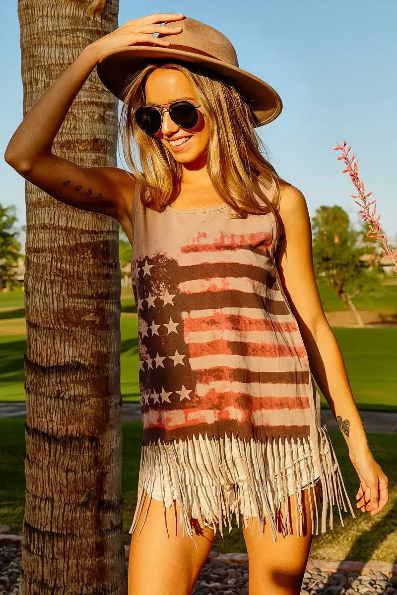 BiBi American Flag Print Knit Sleeveless Top - Blu Lotus Boutique