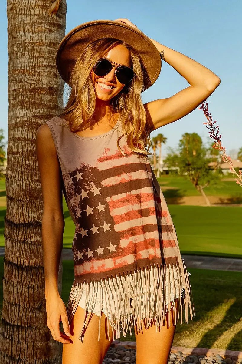 BiBi American Flag Print Knit Sleeveless Top - Blu Lotus Boutique