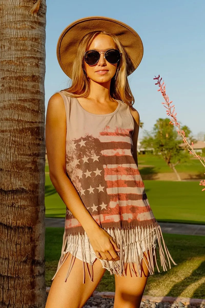 BiBi American Flag Print Knit Sleeveless Top - Blu Lotus Boutique