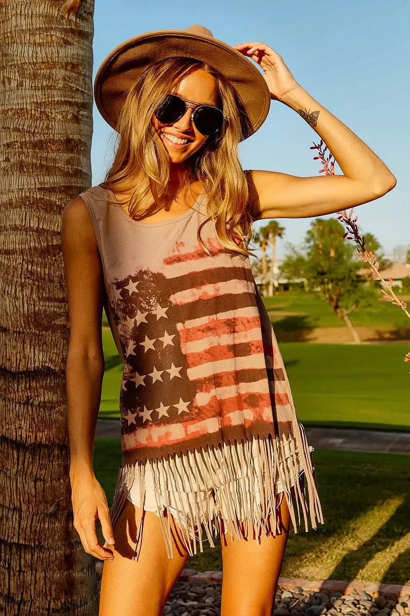 BiBi American Flag Print Knit Sleeveless Top - Blu Lotus Boutique