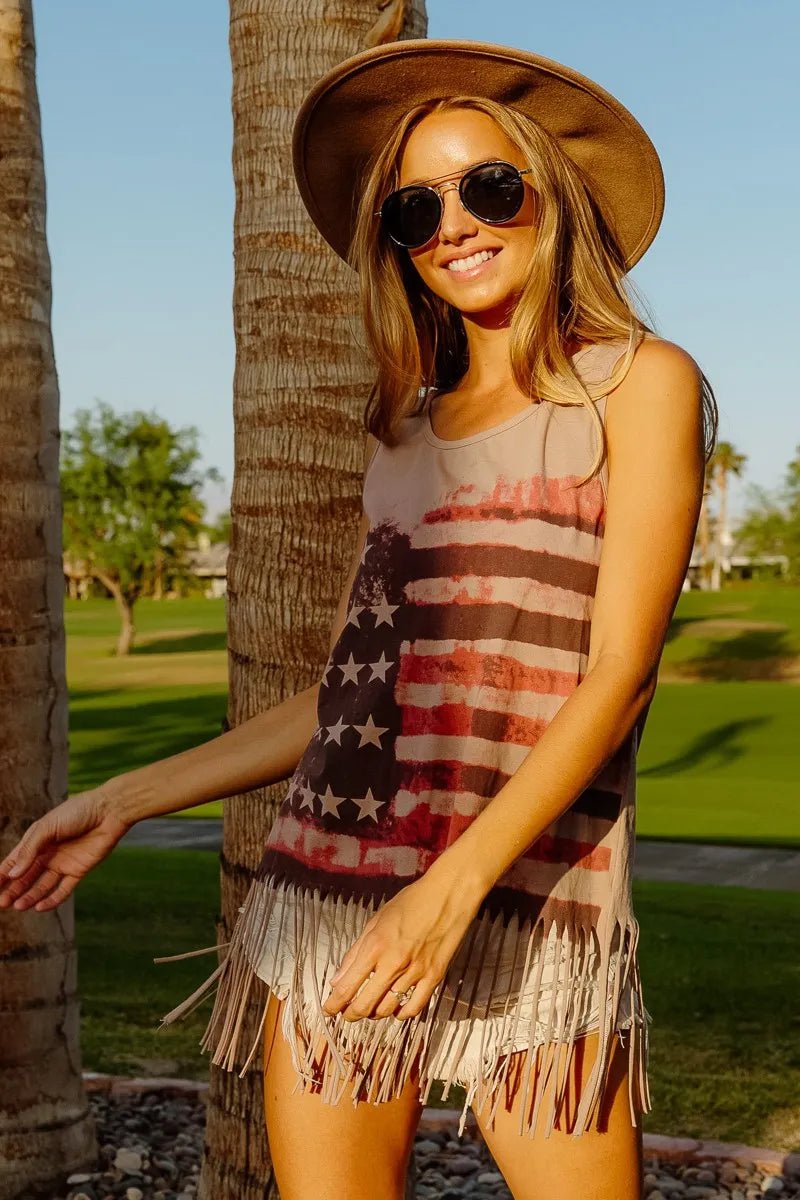 BiBi American Flag Print Knit Sleeveless Top - Blu Lotus Boutique