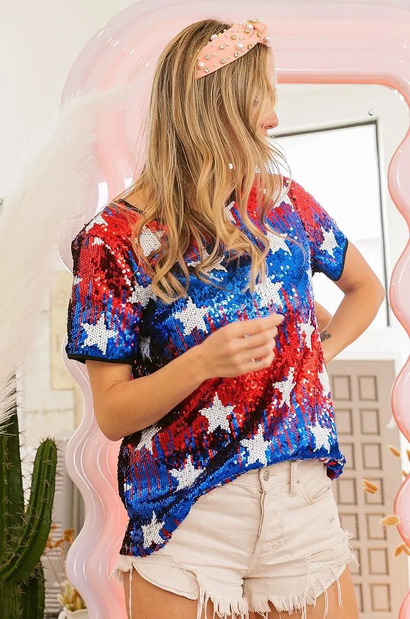 BiBi American Theme Star Pattern Sequin Top - Blu Lotus Boutique