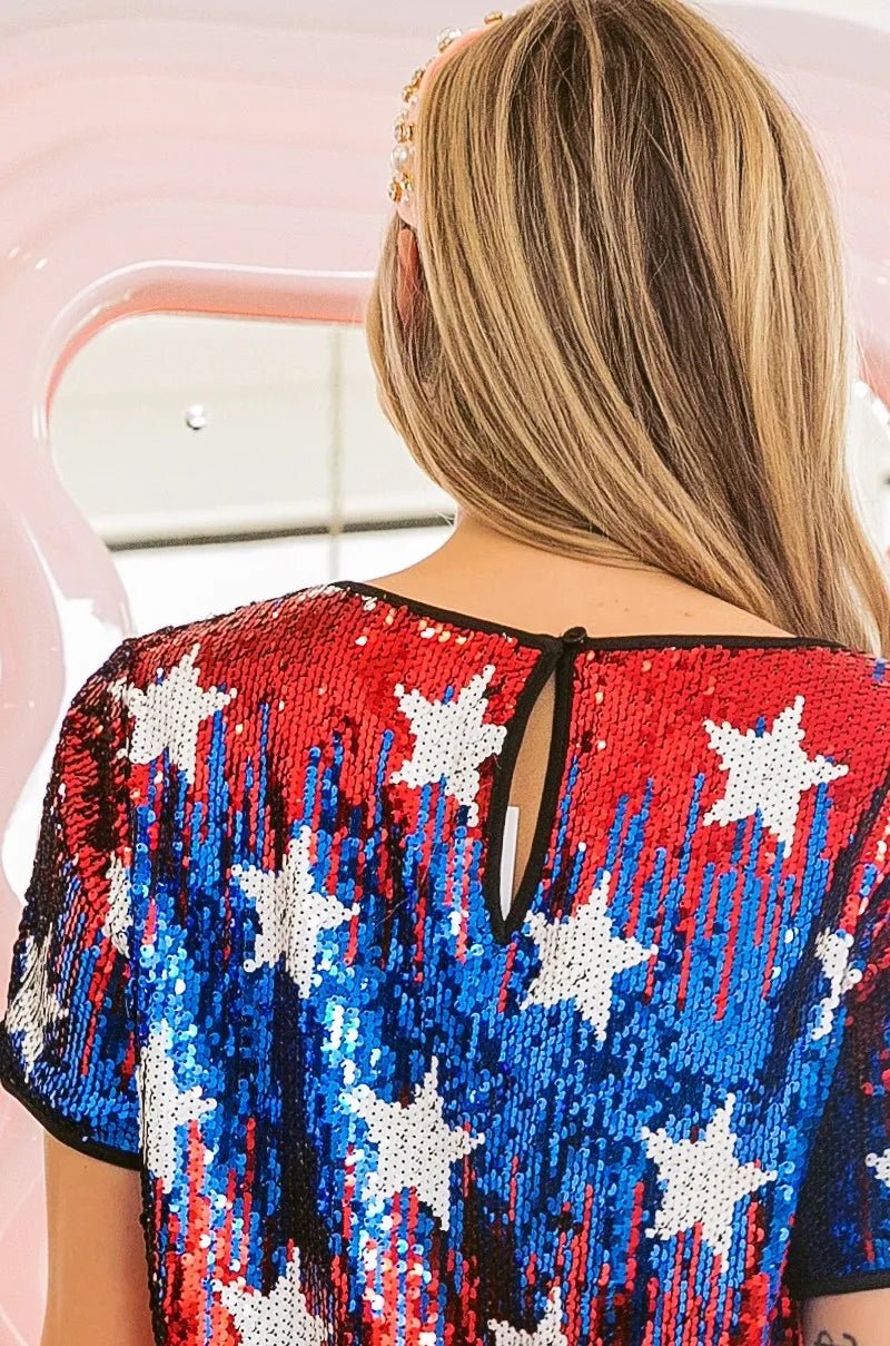 BiBi American Theme Star Pattern Sequin Top - Blu Lotus Boutique