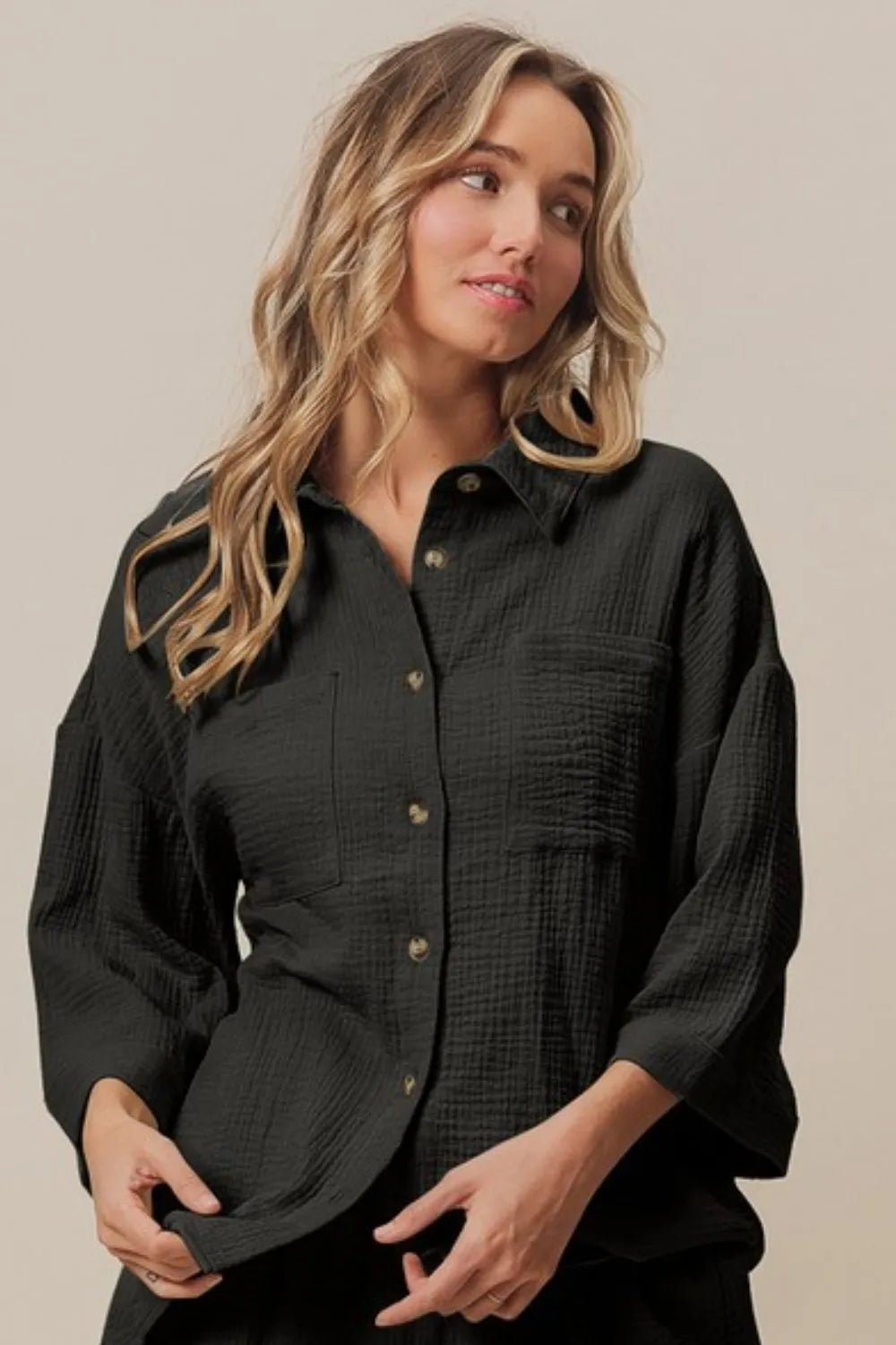 BiBi Crinkle Gauze Shirt and Short Set - Blu Lotus Boutique