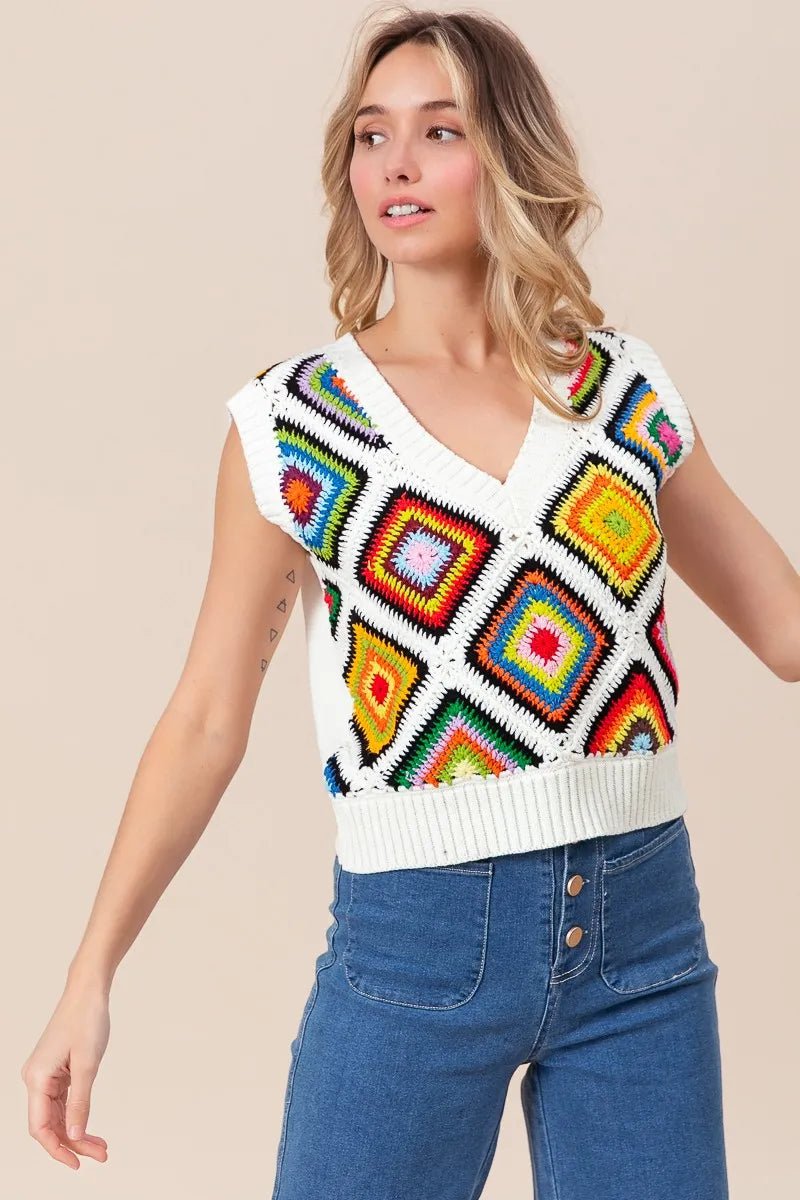 BiBi Diamond Granny Square Sweater Vest - Blu Lotus Boutique