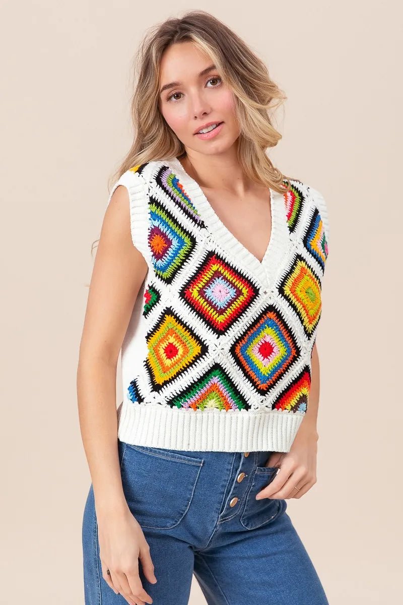 BiBi Diamond Granny Square Sweater Vest - Blu Lotus Boutique