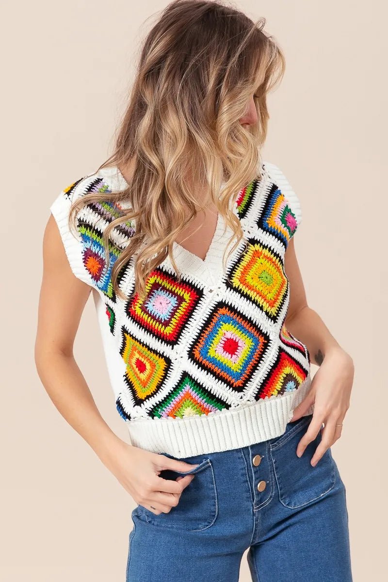 BiBi Diamond Granny Square Sweater Vest - Blu Lotus Boutique