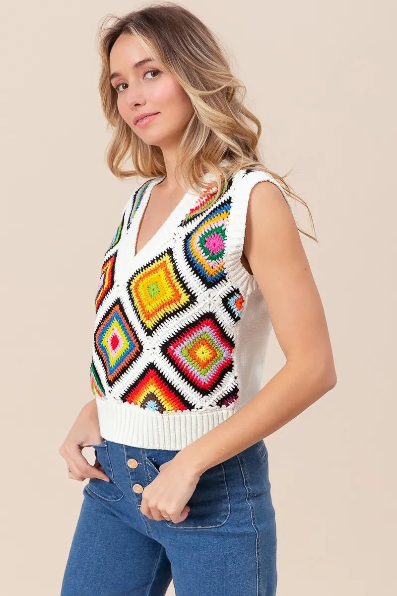 BiBi Diamond Granny Square Sweater Vest - Blu Lotus Boutique