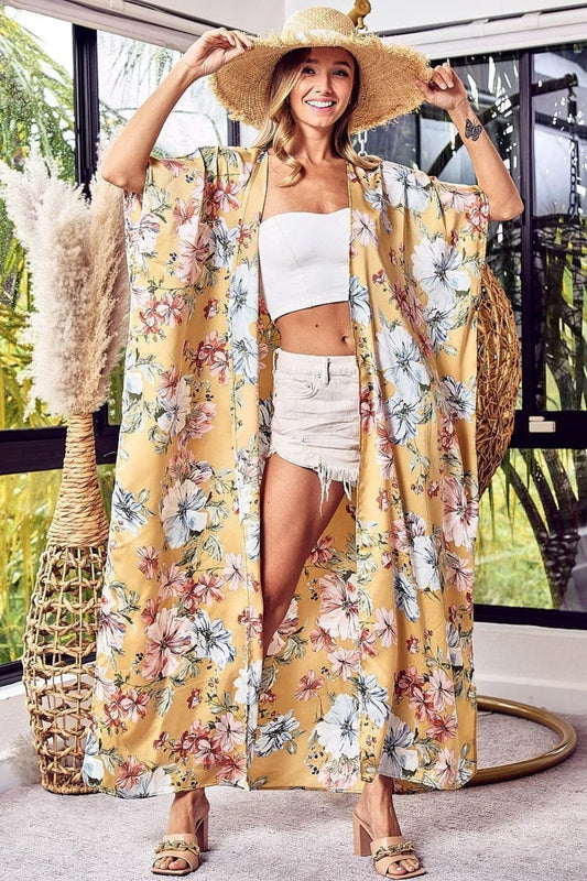 BiBi Floral Side Slit Longline Cardigan - Blu Lotus Boutique