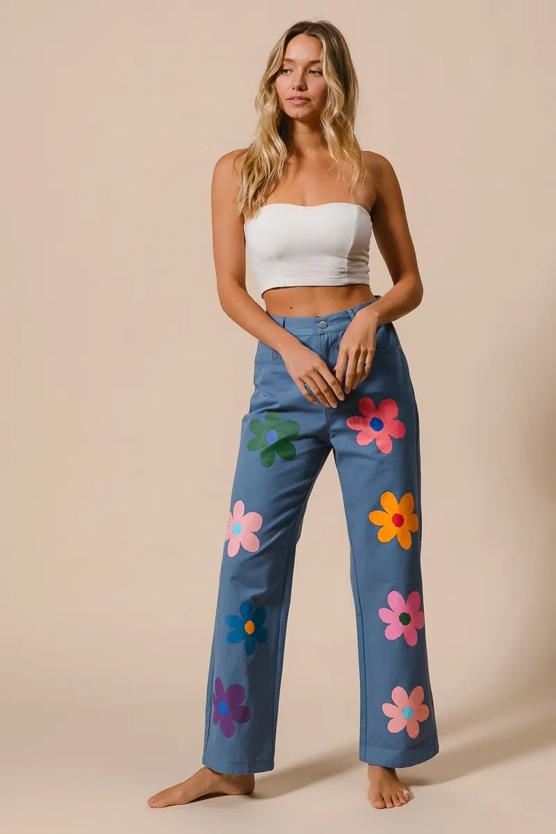 BiBi Flower Print Straight Legs Pants - Blu Lotus Boutique
