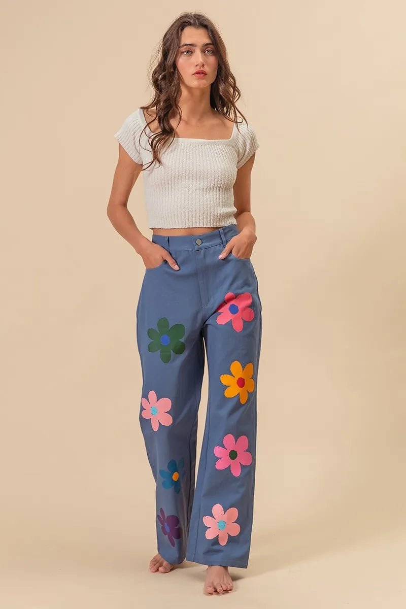 BiBi Flower Print Straight Legs Pants - Blu Lotus Boutique