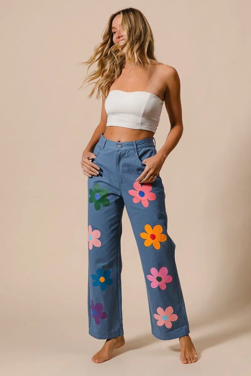 BiBi Flower Print Straight Legs Pants - Blu Lotus Boutique